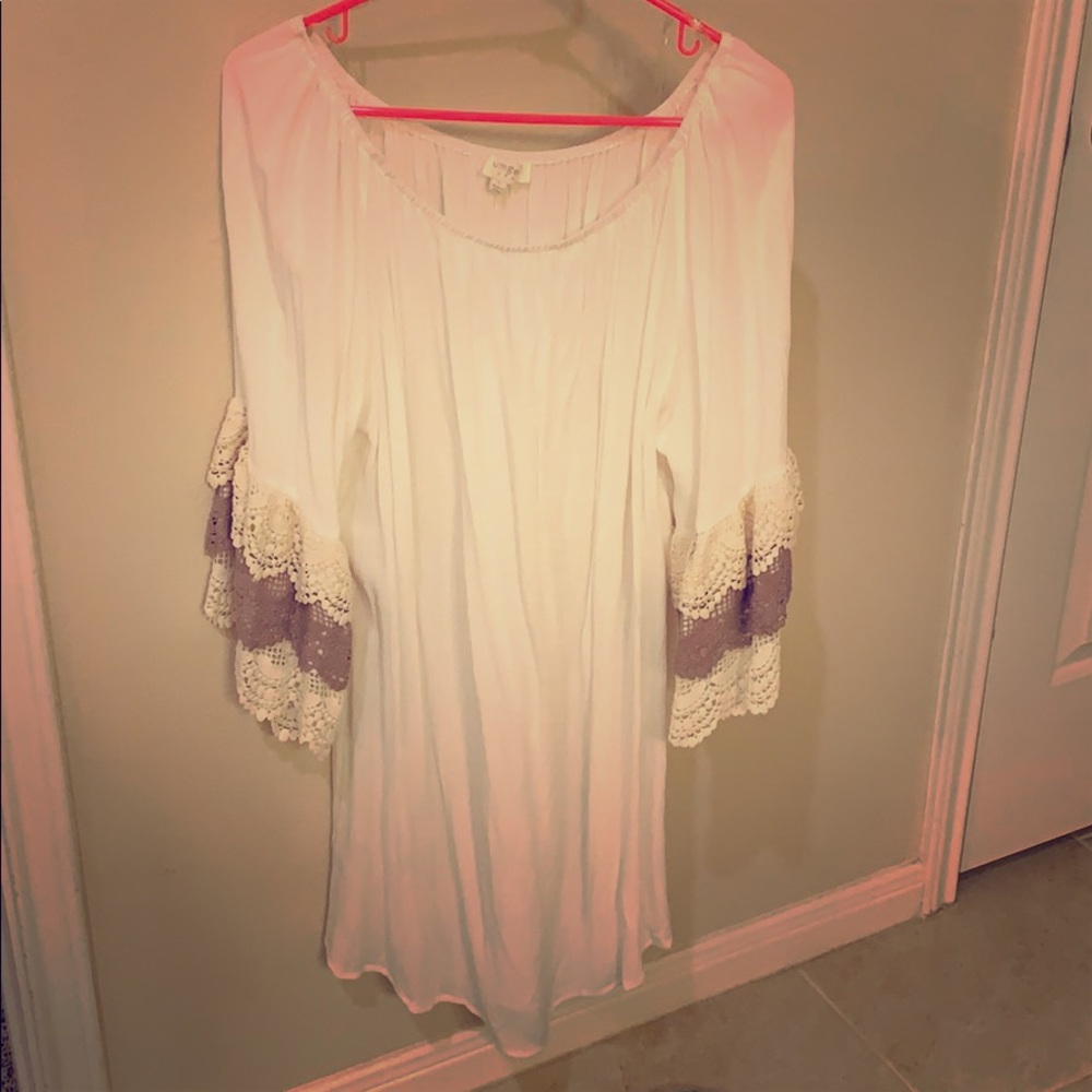 Umgee lace ruffled bell sleeve dress